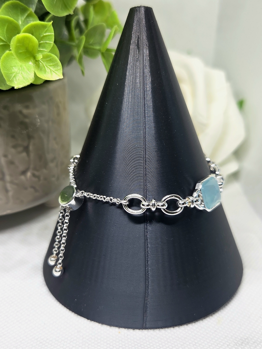 BP Silver Aqua Blue Stone Link Bracelet - Picture 2 of 2